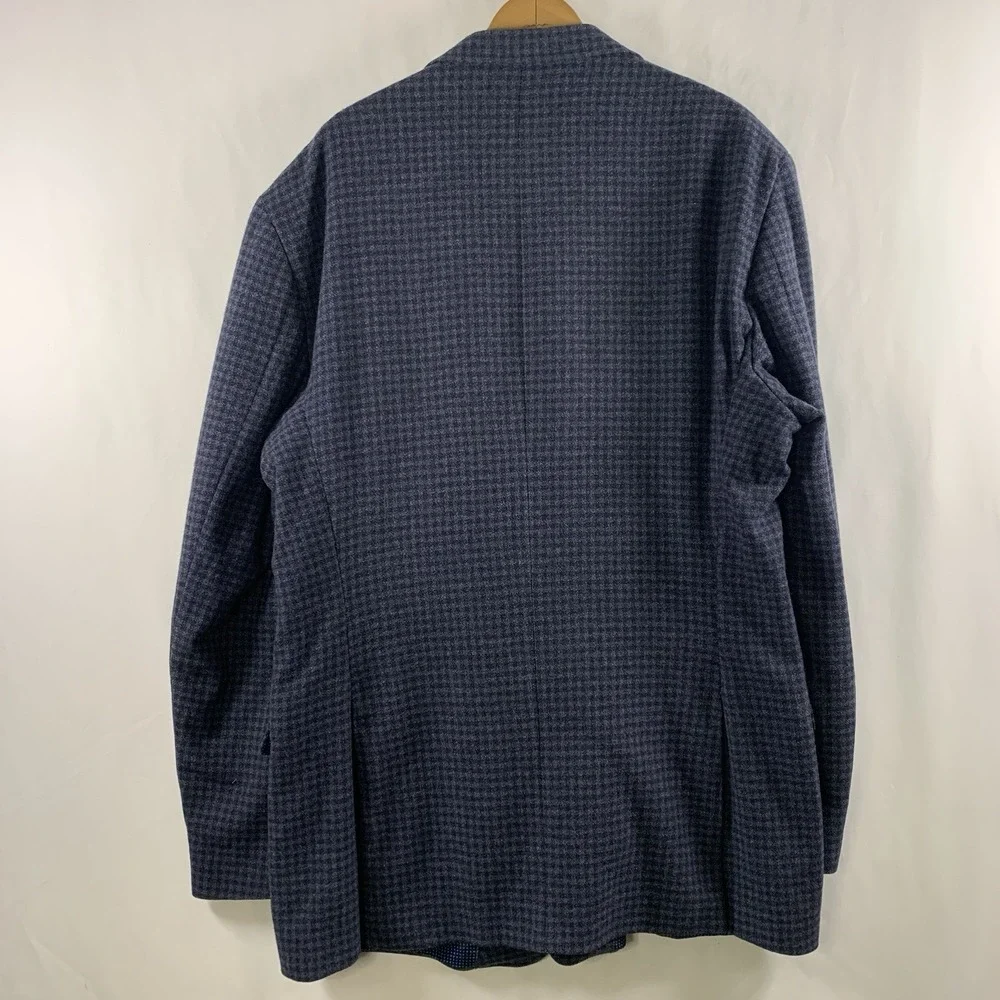 Mens Wool Micro Check Sport Coat Size 46L Blazer Blue Preppy Tailored Fit Blazer